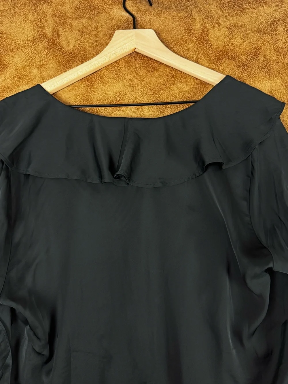 J. Crew Black Ruffle Tie-Neck Blouse